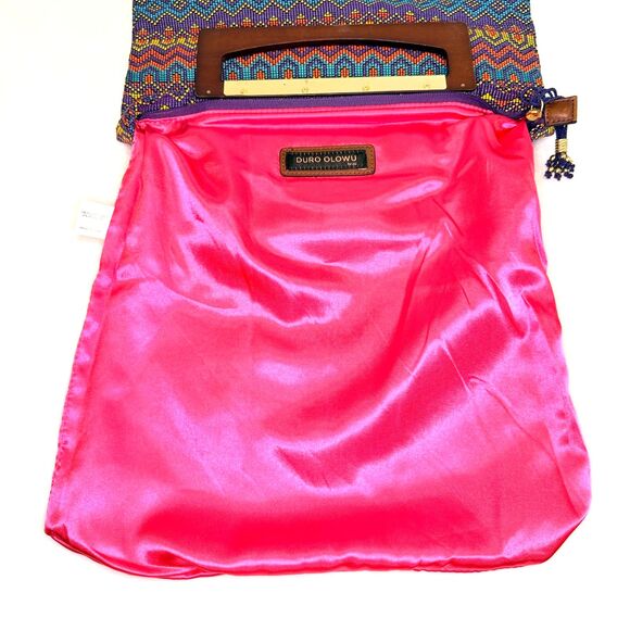 Duro Olowu Rare Beaded Geometric Clutch Wooden Handle Luxury Designer Bag - Picture 4 of 10